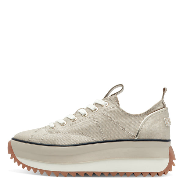 Tamaris 23731-41 Ladies Light Gold Textile Lace Up Trainers