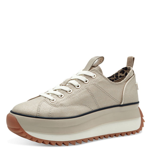 Tamaris 23731-41 Ladies Light Gold Textile Lace Up Trainers