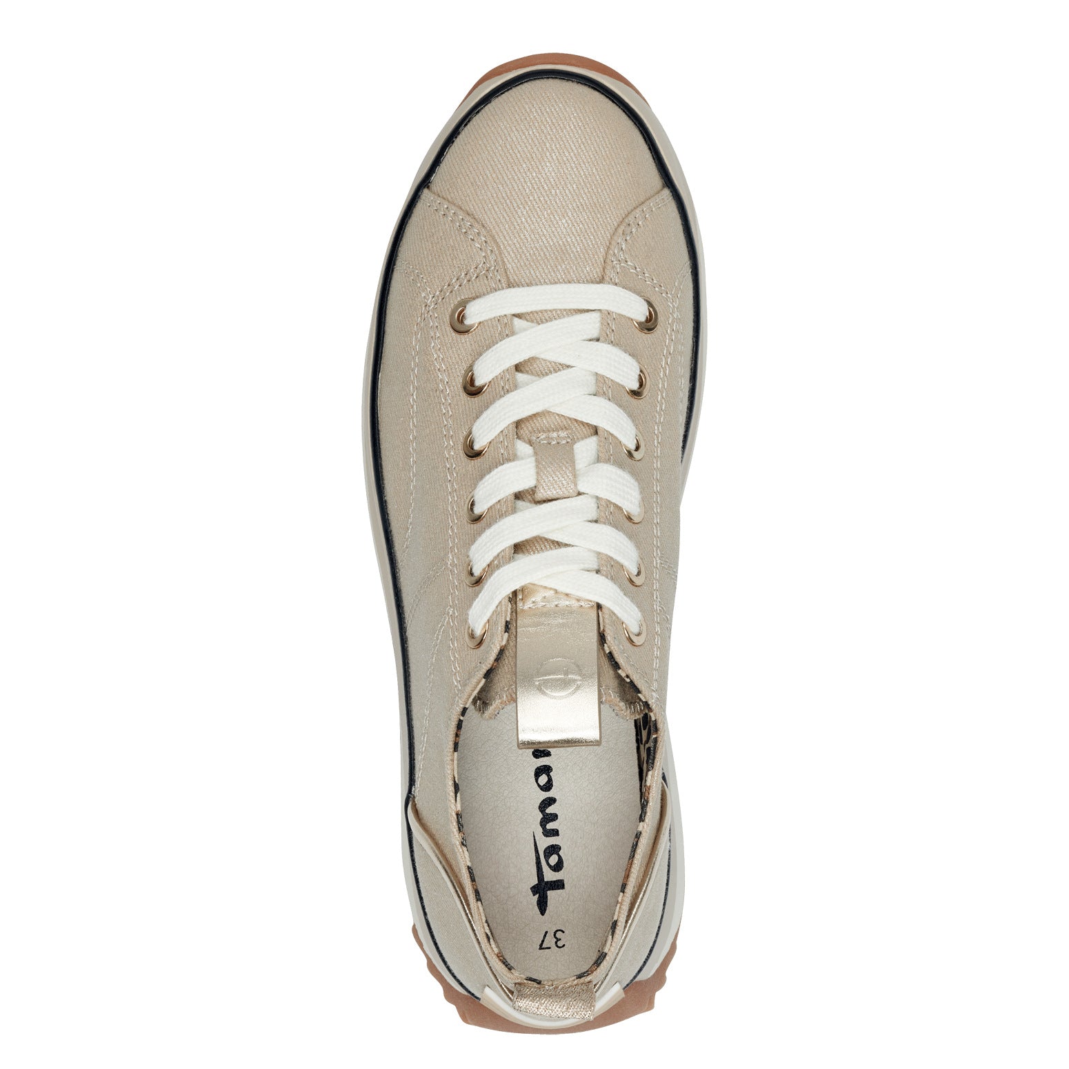 Tamaris 23731-41 Ladies Light Gold Textile Lace Up Trainers