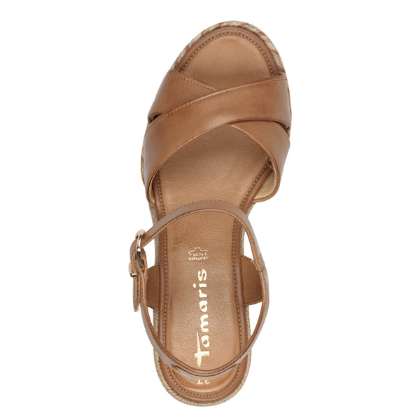 Tamaris 28346-44 Ladies Cognac Leather Buckle Sandals