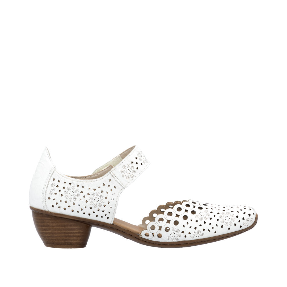 Rieker 43753-80 Ladies White Leather Touch Fastening Shoes