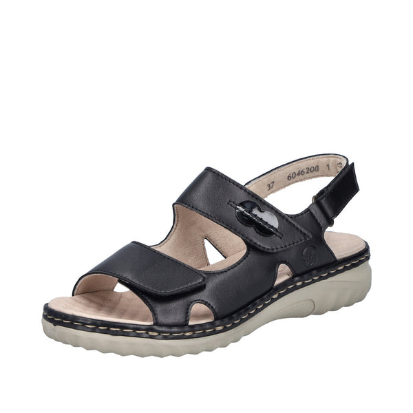 Rieker 60462-00 Ladies Black Leather Touch Fastening Sandals