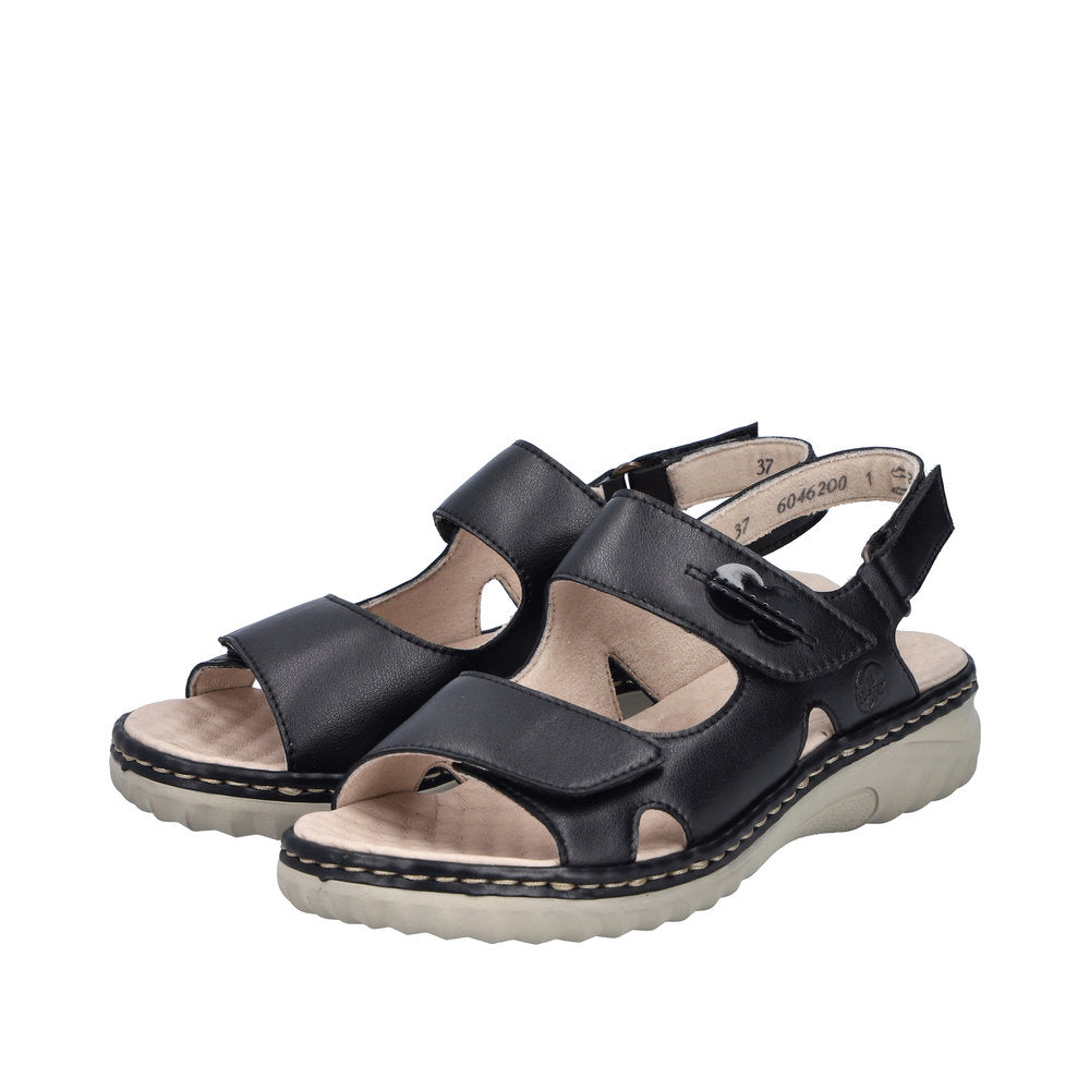 Rieker 60462-00 Ladies Black Leather Touch Fastening Sandals