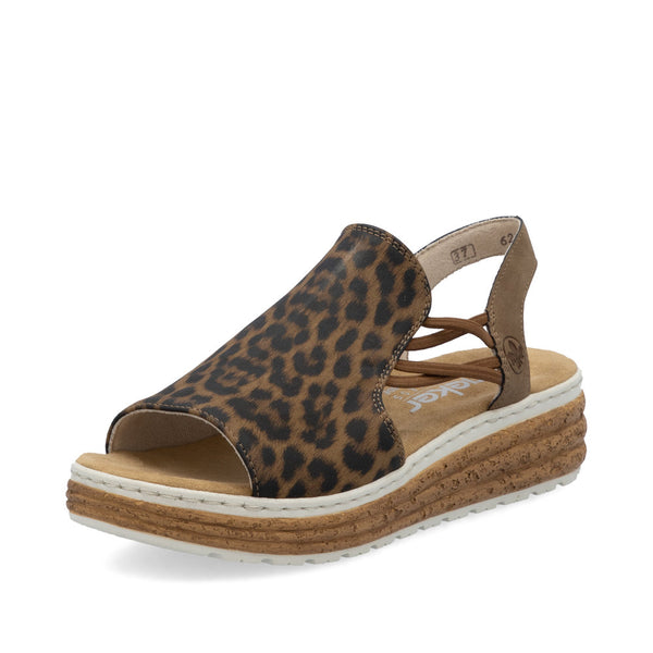 Rieker 62741-90 Ladies Leopard Print Leather Elasticated Sandals