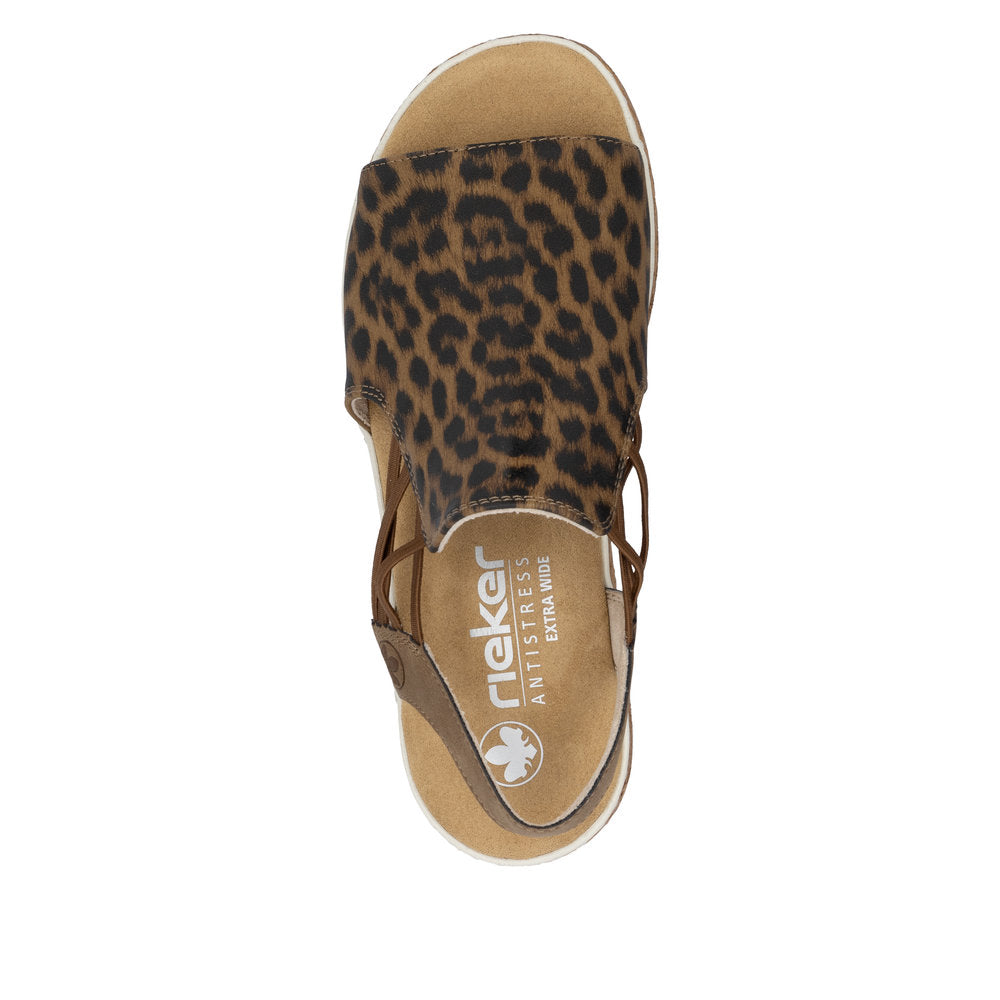 Rieker 62741-90 Ladies Leopard Print Leather Elasticated Sandals