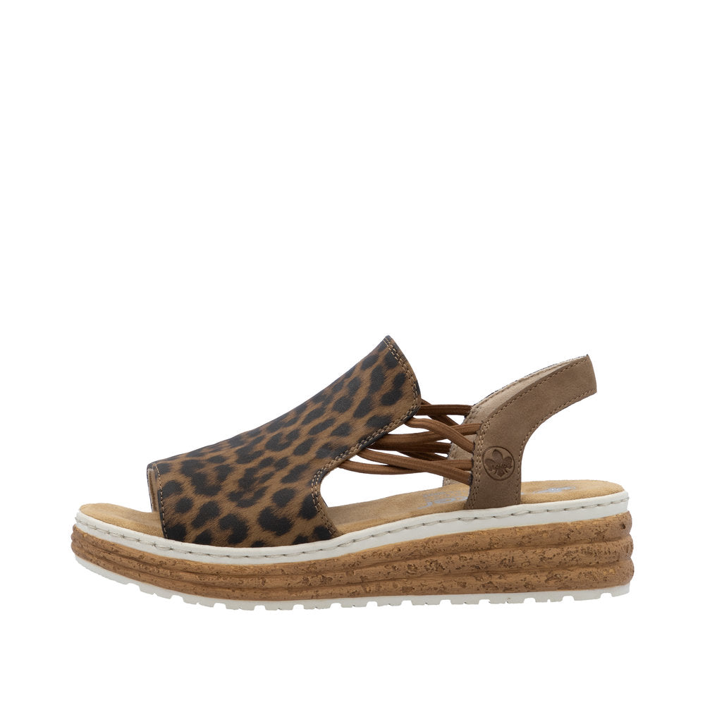 Rieker 62741-90 Ladies Leopard Print Leather Elasticated Sandals