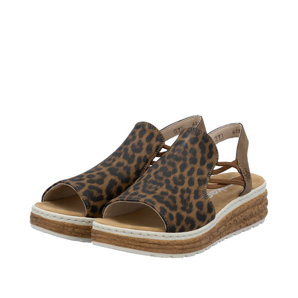 Rieker 62741-90 Ladies Leopard Print Leather Elasticated Sandals