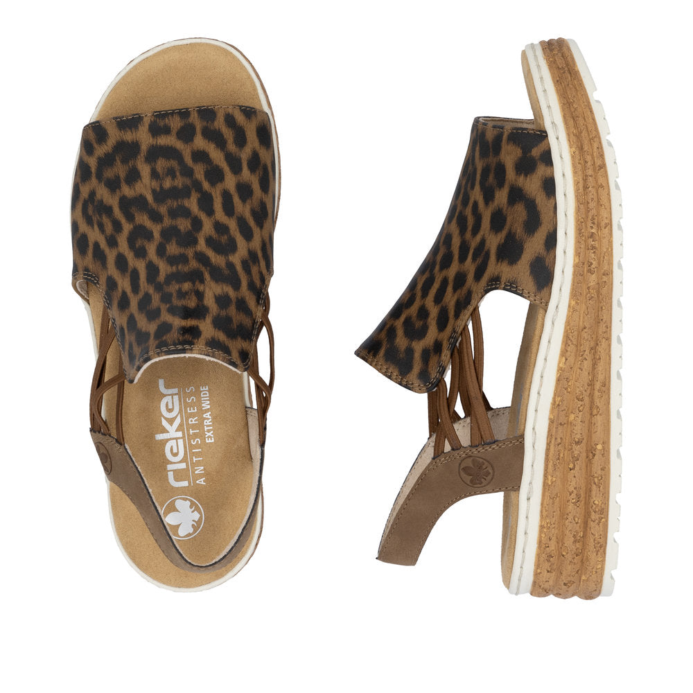 Rieker 62741-90 Ladies Leopard Print Leather Elasticated Sandals