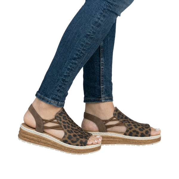 Rieker 62741-90 Ladies Leopard Print Leather Elasticated Sandals