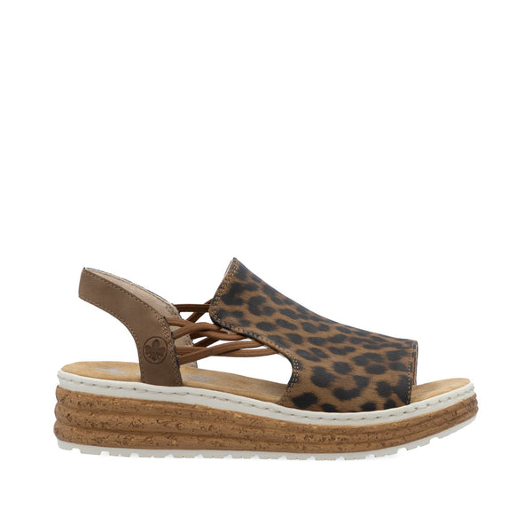 Rieker 62741-90 Ladies Leopard Print Leather Elasticated Sandals