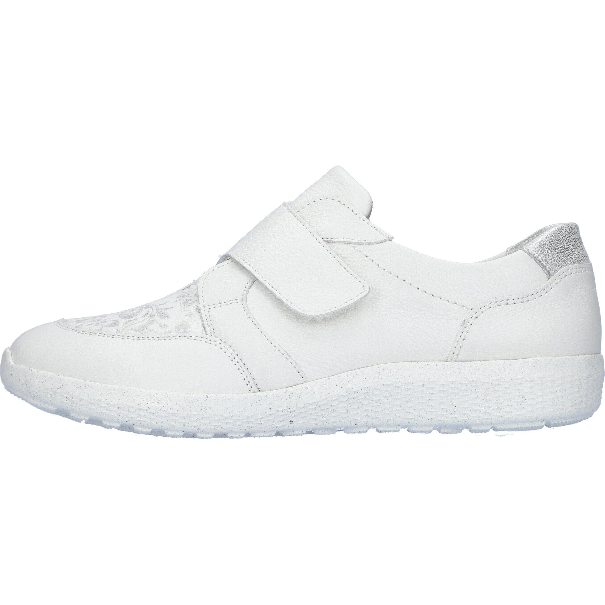 Waldlaufer 815M32 303 663 M-Ira Soft Ladies Wide White & Silver Leather Arch Support Touch Fastening Trainers