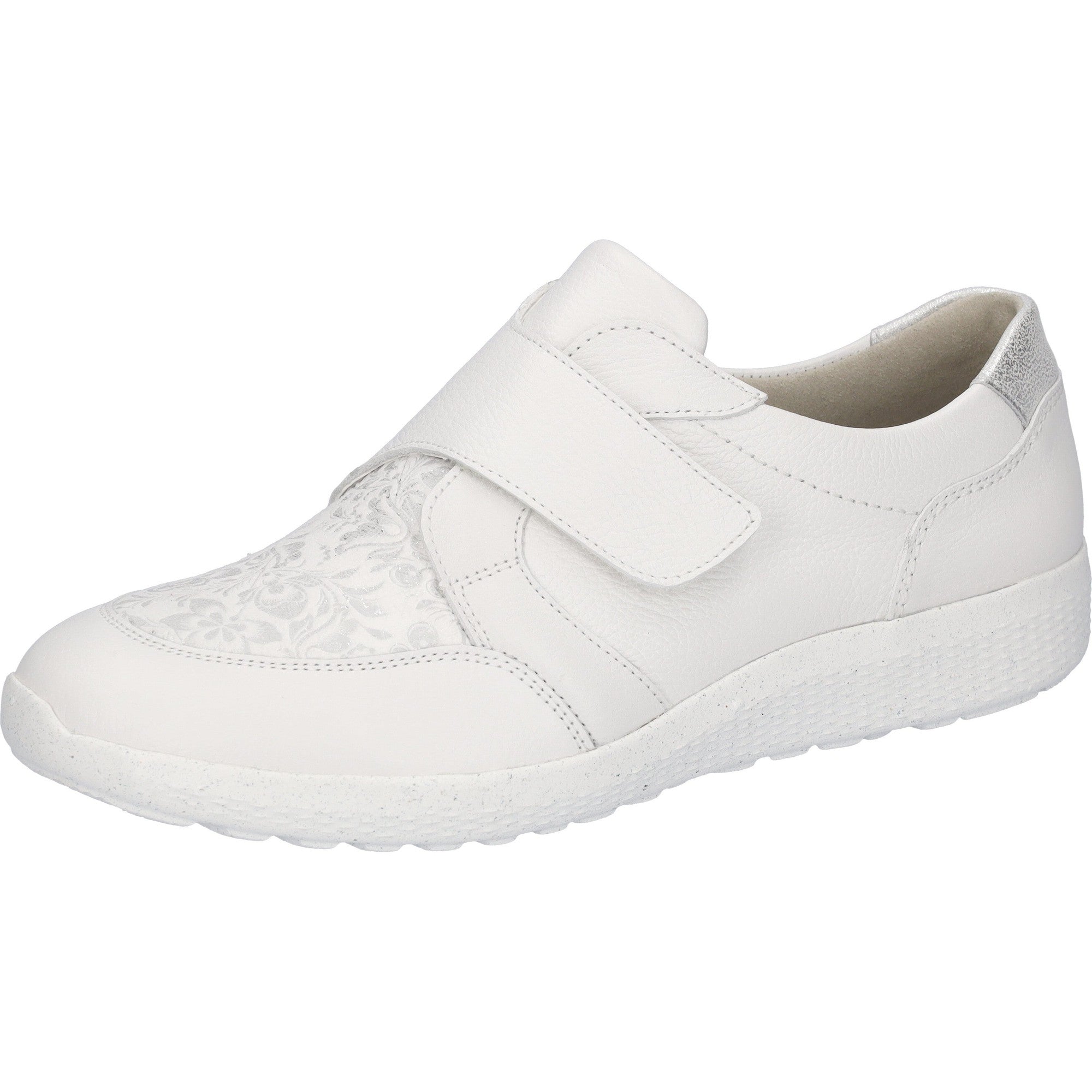 Waldlaufer 815M32 303 663 M-Ira Soft Ladies Wide White & Silver Leather Arch Support Touch Fastening Trainers