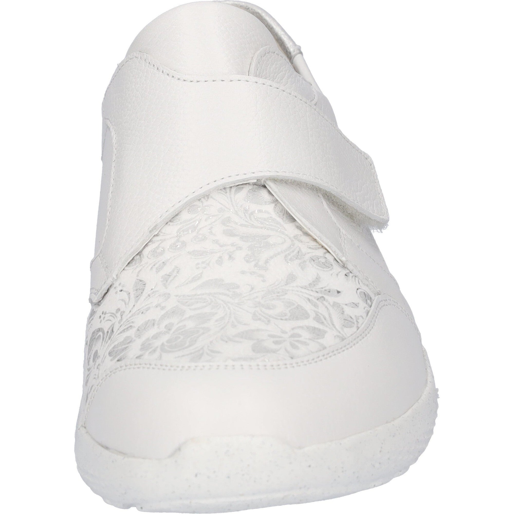 Waldlaufer 815M32 303 663 M-Ira Soft Ladies Wide White & Silver Leather Arch Support Touch Fastening Trainers