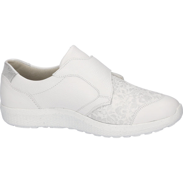 Waldlaufer 815M32 303 663 M-Ira Soft Ladies Wide White & Silver Leather Arch Support Touch Fastening Trainers