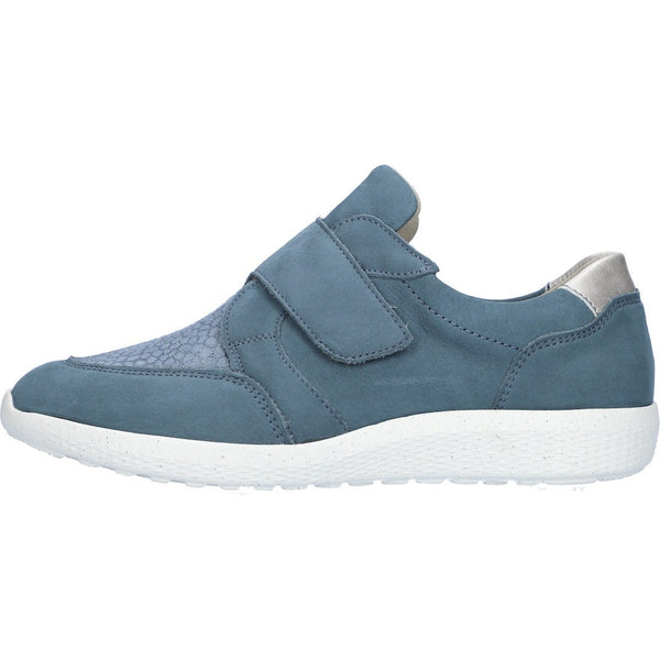 Waldlaufer 634K33 305 263 K-Ira Soft Ladies Wide Denim/Taupe Nubuck Arch Support Touch Fastening Trainers