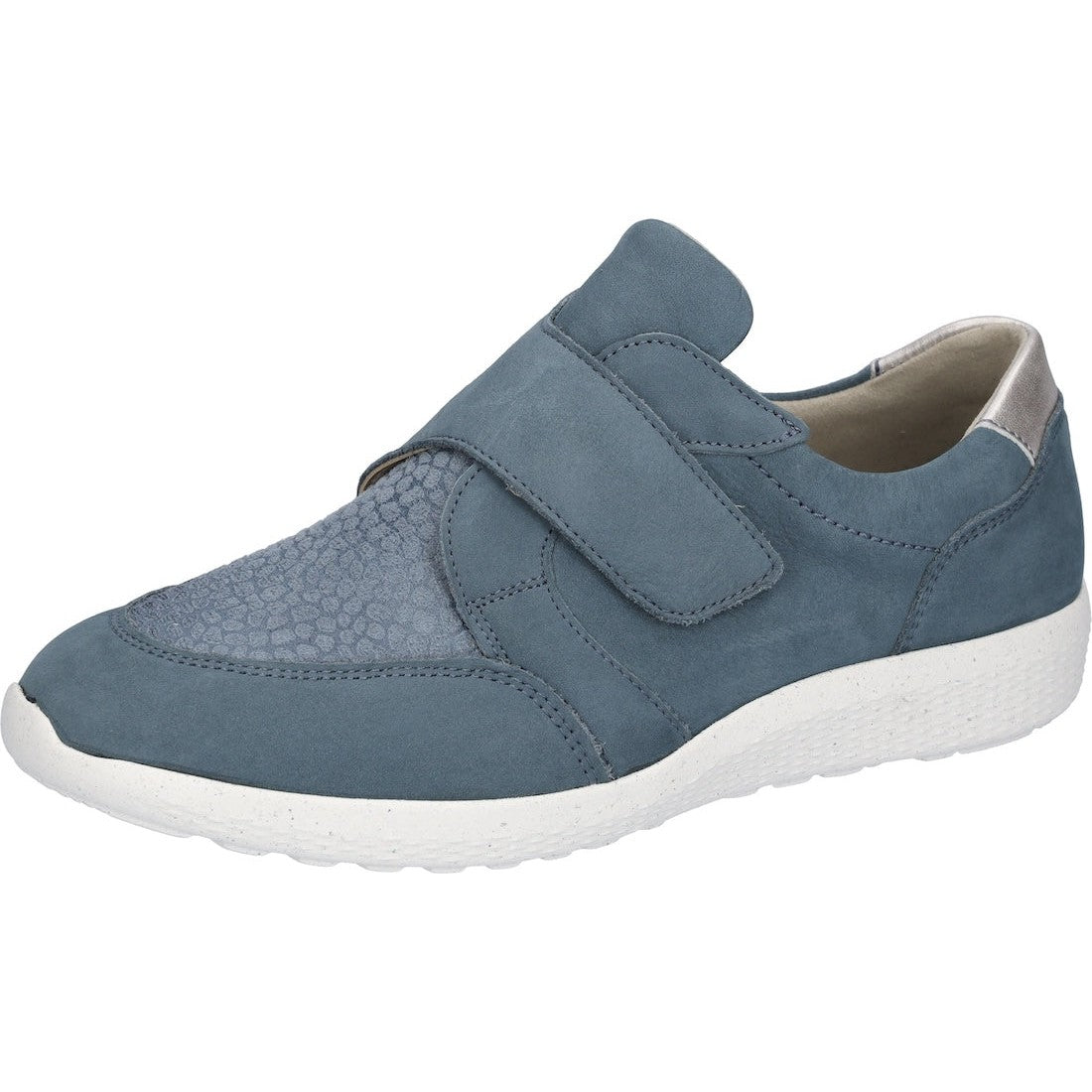 Waldlaufer 634K33 305 263 K-Ira Soft Ladies Wide Denim/Taupe Nubuck Arch Support Touch Fastening Trainers