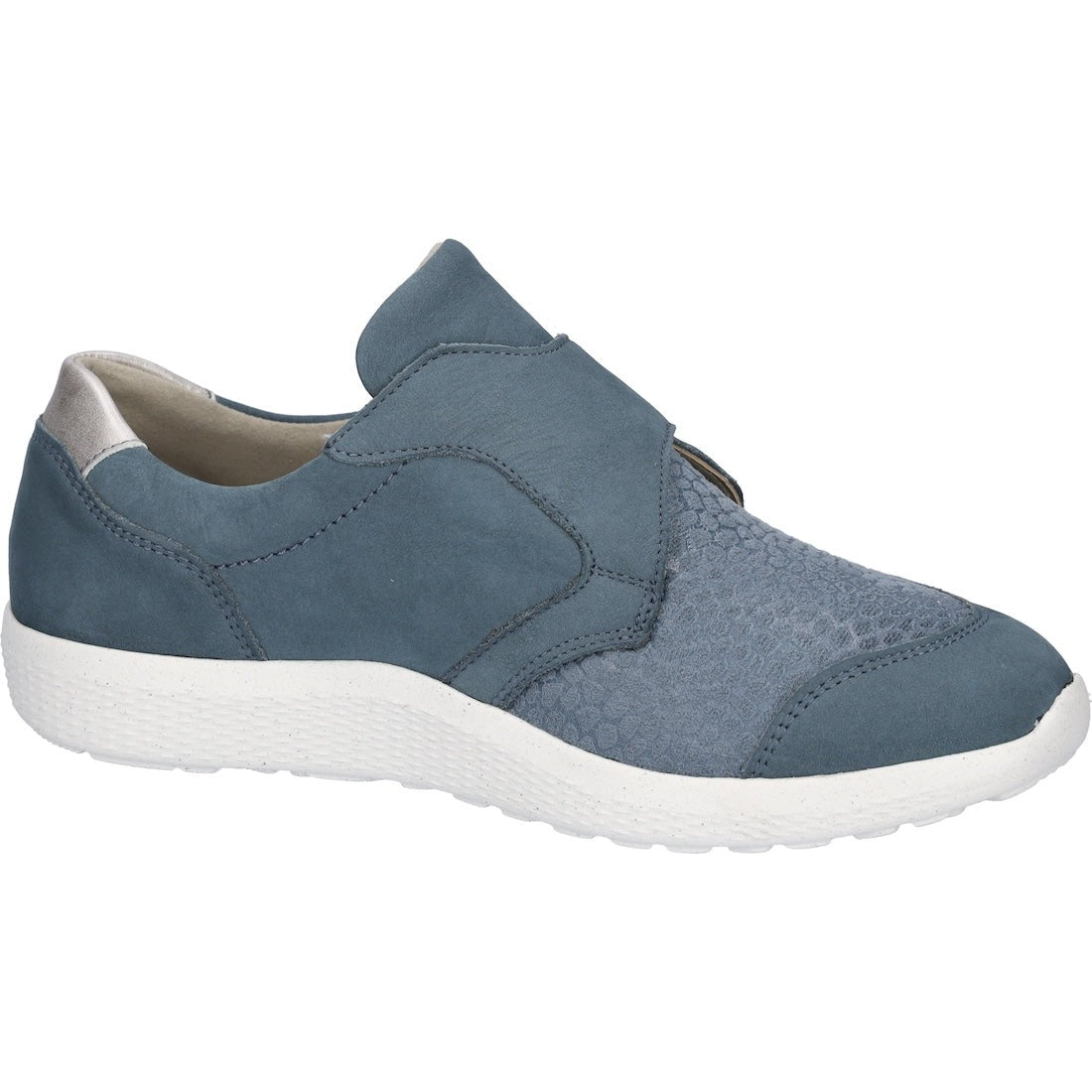 Waldlaufer 634K33 305 263 K-Ira Soft Ladies Wide Denim/Taupe Nubuck Arch Support Touch Fastening Trainers