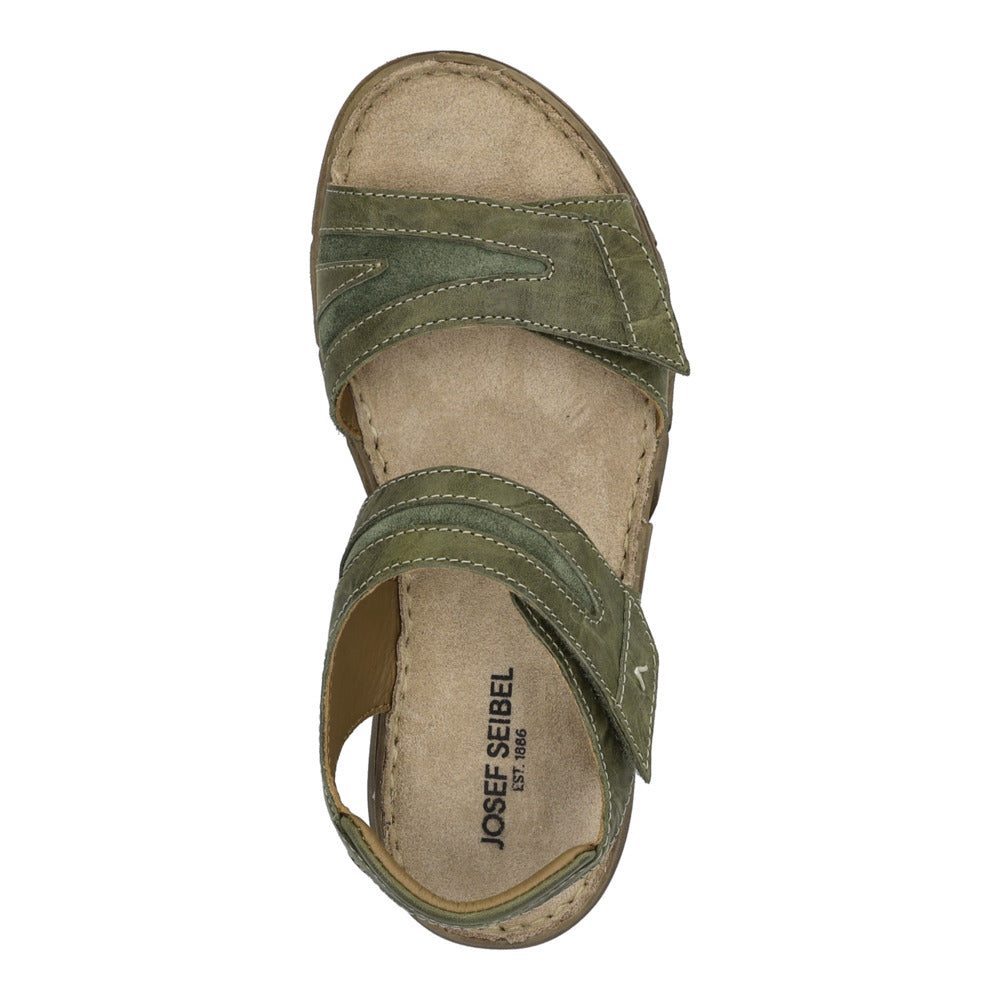 Josef Seibel Brenda 08 Ladies Khaki Leather Touch Fastening Sandals