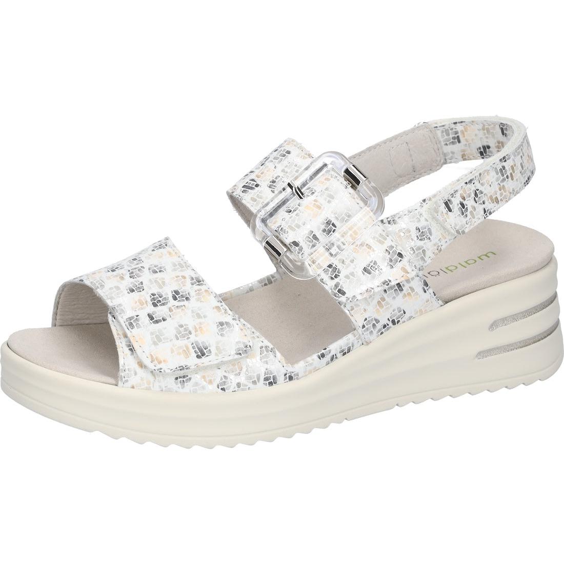 Waldlaufer 795006 110 148 H-Dina Ladies Wide White Print Leather Arch Support Touch Fastening Sandals