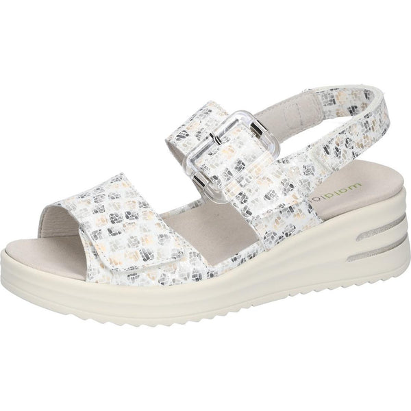 Waldlaufer 795006 110 148 H-Dina Ladies Wide White Print Leather Arch Support Touch Fastening Sandals