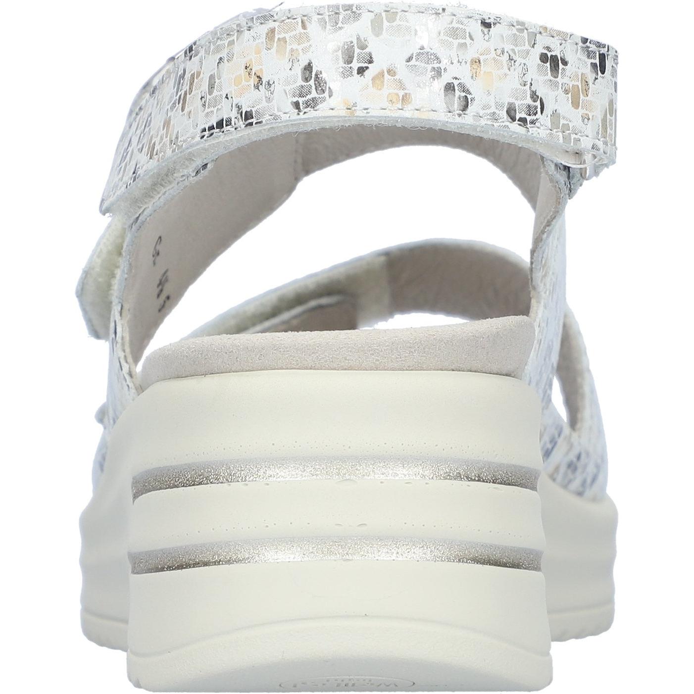 Waldlaufer 795006 110 148 H-Dina Ladies Wide White Print Leather Arch Support Touch Fastening Sandals