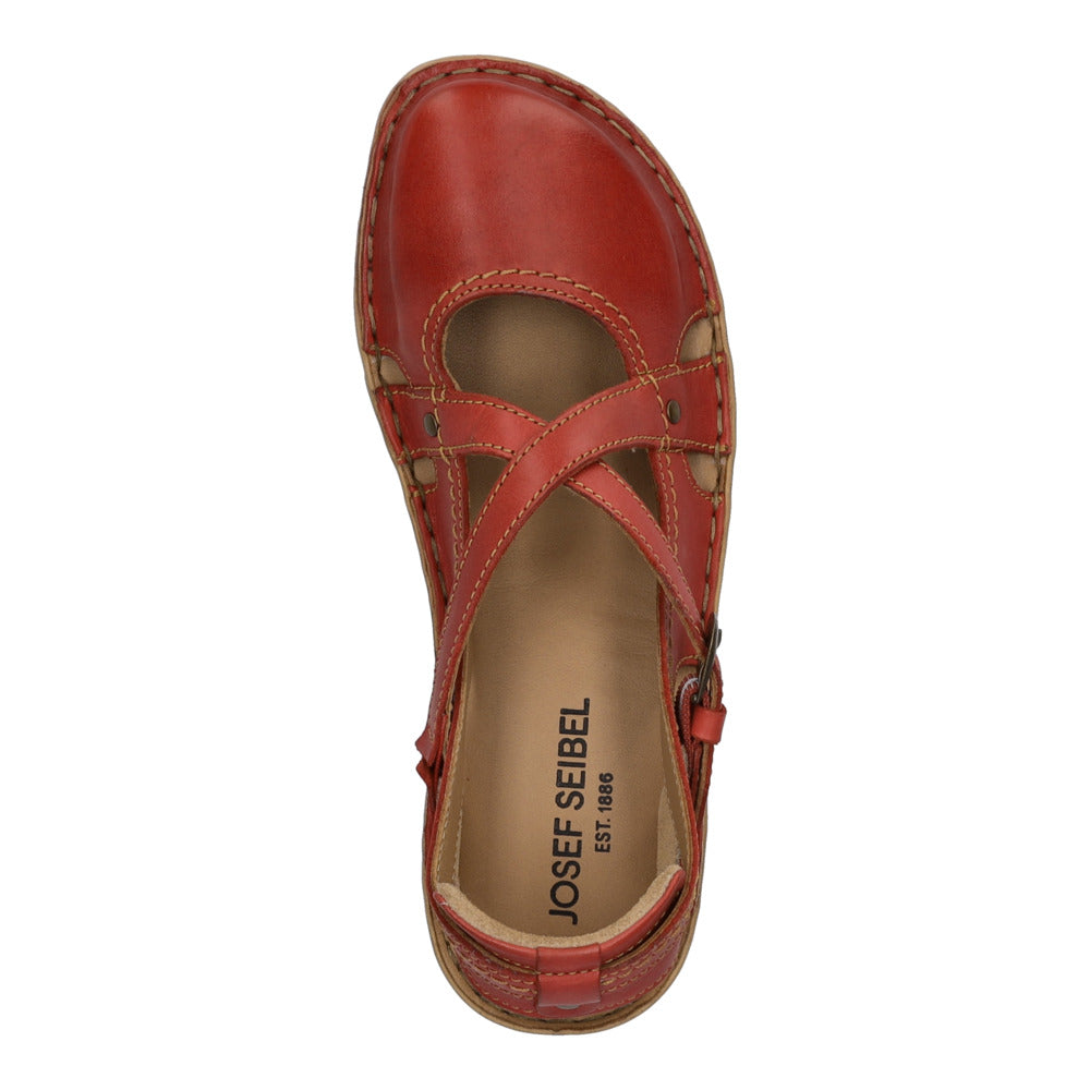 Josef Seibel Rosalie 13 Ladies Ruby Red Leather Buckle Shoes