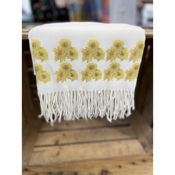 Art On Scarves Cashmere Feel Cream Sunflowers-elevate your sole