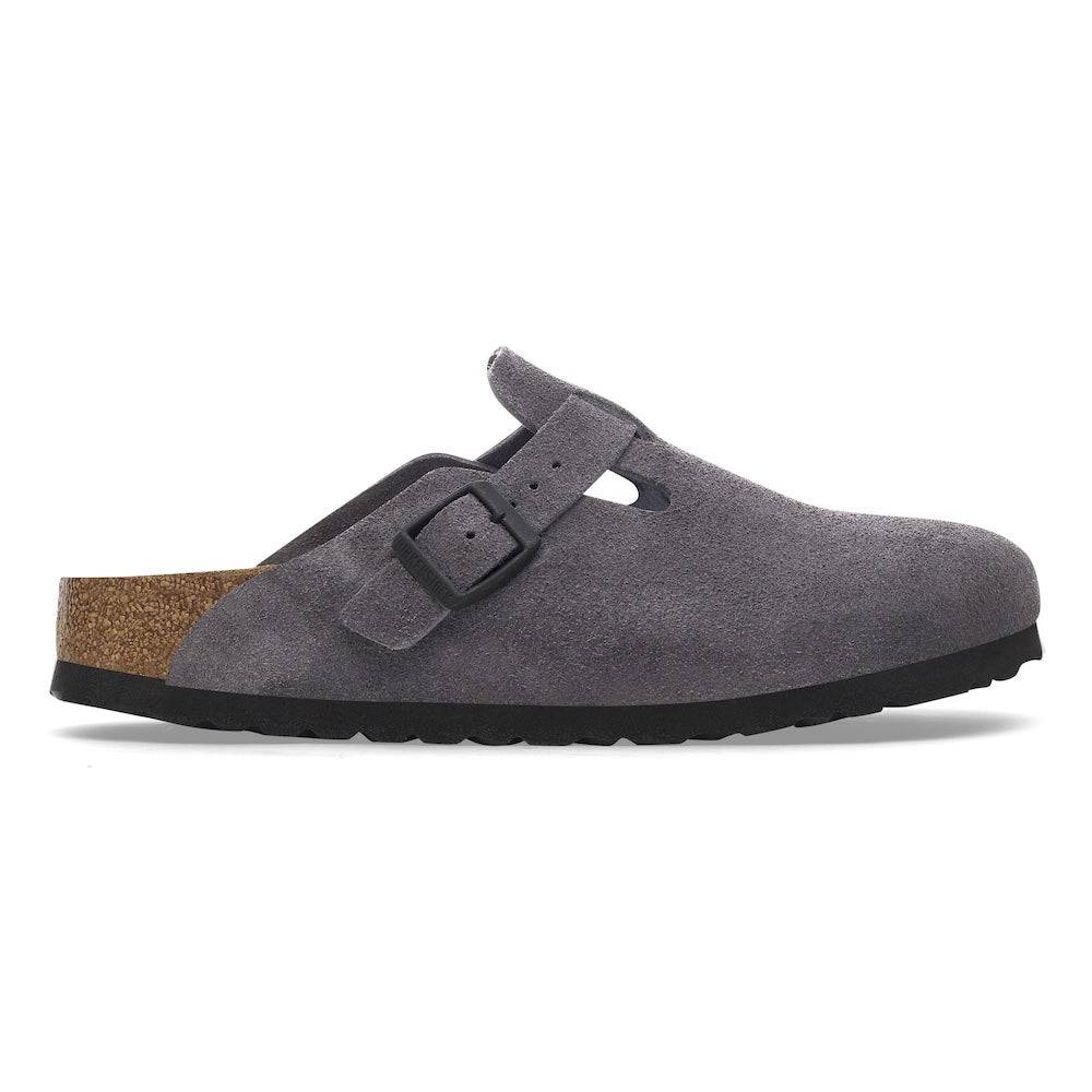 Birkenstock Boston Suede Leather 1028602 Ladies Velvet Grey Suede Buckle Slip Ons-elevate your sole