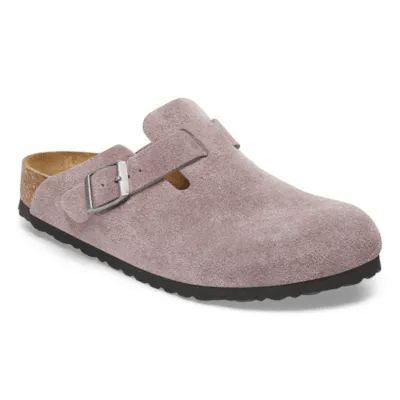 Birkenstock Boston Suede Leather Ladies Faded Purple Suede Buckle Slip Ons-elevate your sole