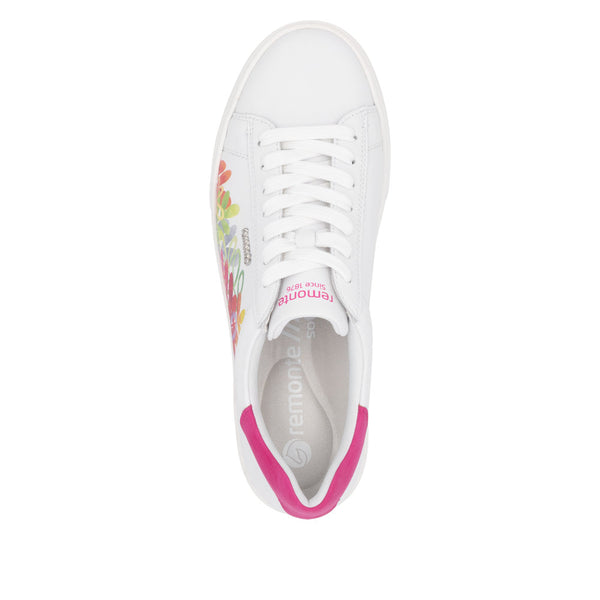 Remonte D2J00-82 Ladies Wide White Leather Zip & Lace Trainers