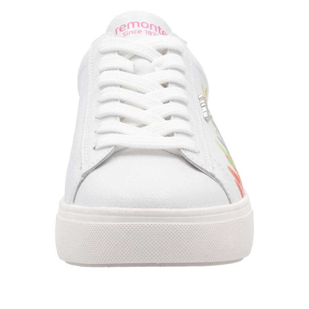 Remonte D2J00-82 Ladies Wide White Leather Zip & Lace Trainers