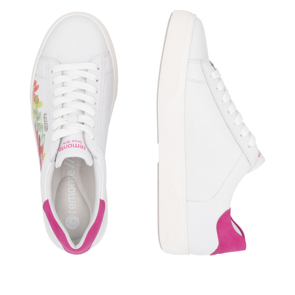 Remonte D2J00-82 Ladies Wide White Leather Zip & Lace Trainers