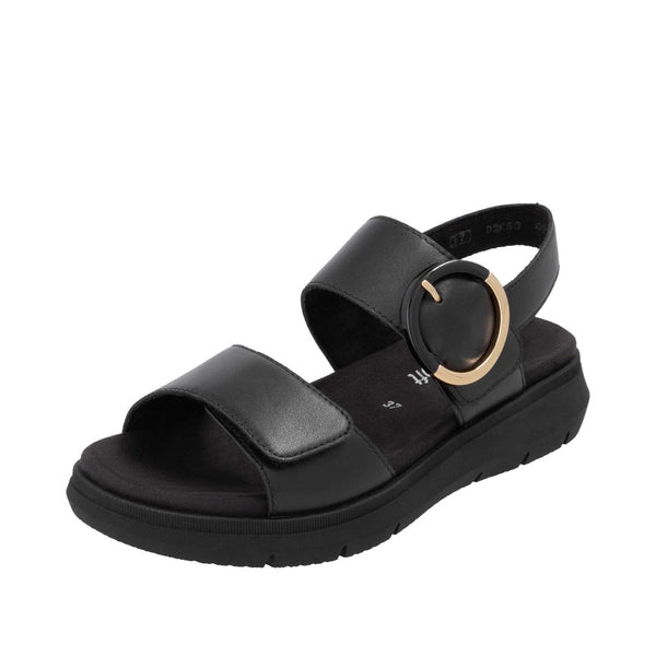 Remonte D2K50-00 Ladies Black Leather Touch Fastening Sandals