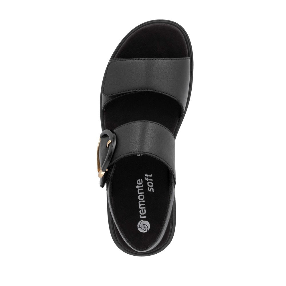 Remonte D2K50-00 Ladies Black Leather Touch Fastening Sandals