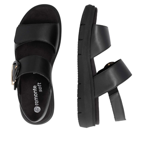 Remonte D2K50-00 Ladies Black Leather Touch Fastening Sandals