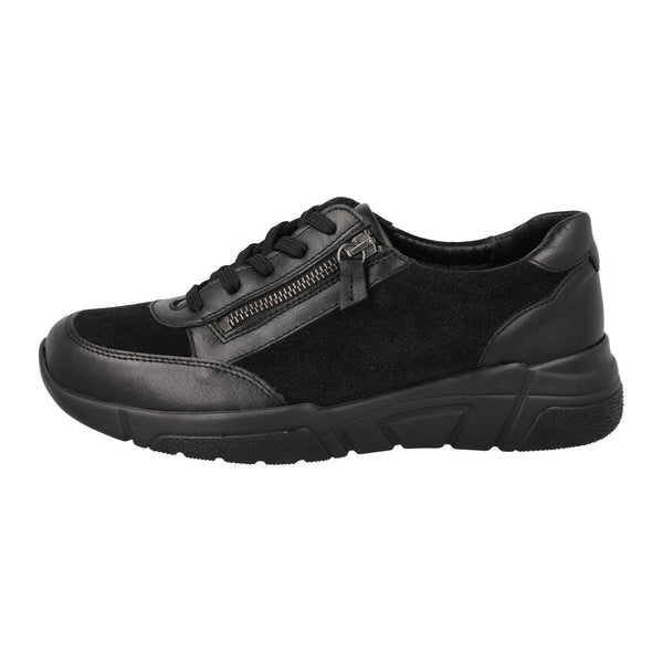 DB Shoes Granby 2V Ladies Wide Black Suede Zip & Lace Trainers-elevate your sole