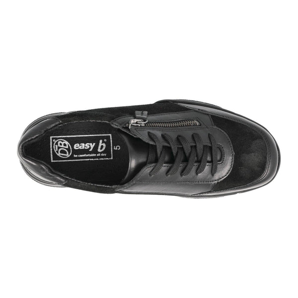 DB Shoes Granby 2V Ladies Wide Black Suede Zip & Lace Trainers-elevate your sole