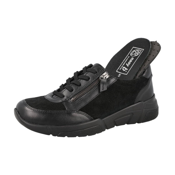 DB Shoes Granby 2V Ladies Wide Black Suede Zip & Lace Trainers-elevate your sole