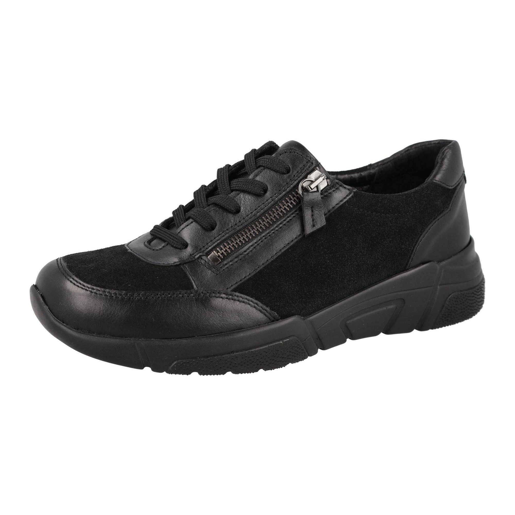 DB Shoes Granby 2V Ladies Wide Black Suede Zip & Lace Trainers-elevate your sole