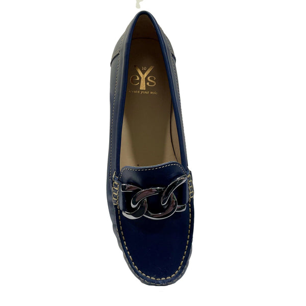 EYS Grace Ladies Blue Leather Slip On Shoes-elevate your sole