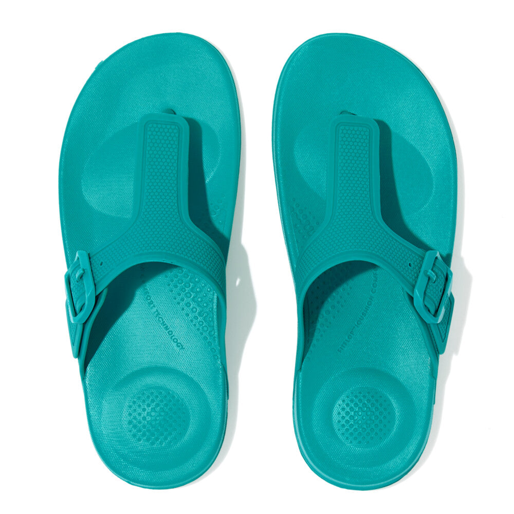 FitFlop GB3-A51 Iqushion Adjustable Buckle Ladies Tahiti Blue PU Arch Support Toe-Post Beach & Pool Shoes-elevate your sole