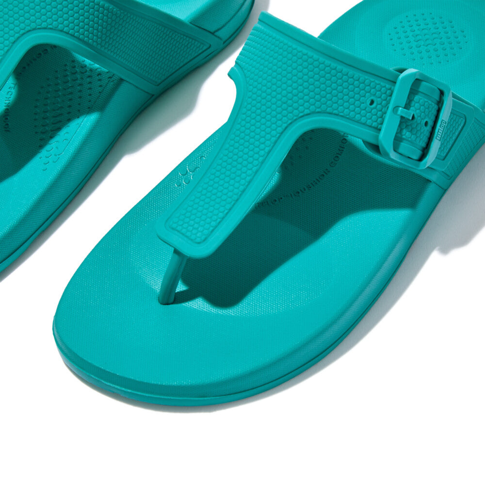 FitFlop GB3-A51 Iqushion Adjustable Buckle Ladies Tahiti Blue PU Arch Support Toe-Post Beach & Pool Shoes-elevate your sole