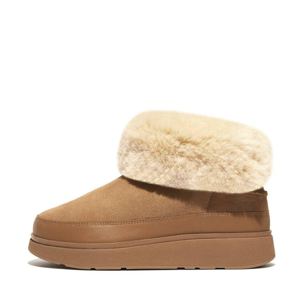 FitFlop GS6-A69 Gen-FF Mini Shearling Ladies Desert Tan Leather & Textile Pull On Ankle Boots-elevate your sole