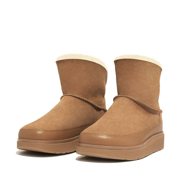 FitFlop GS6-A69 Gen-FF Mini Shearling Ladies Desert Tan Leather & Textile Pull On Ankle Boots-elevate your sole