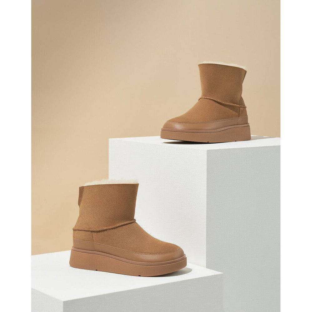 FitFlop GS6-A69 Gen-FF Mini Shearling Ladies Desert Tan Leather & Textile Pull On Ankle Boots-elevate your sole