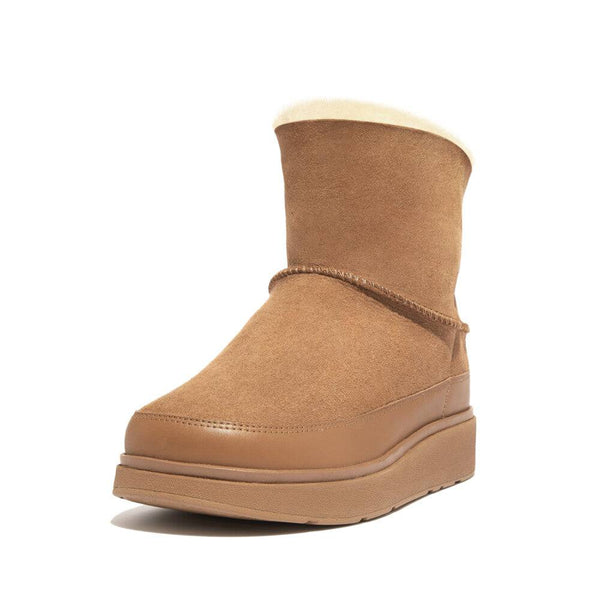 FitFlop GS6-A69 Gen-FF Mini Shearling Ladies Desert Tan Leather & Textile Pull On Ankle Boots-elevate your sole