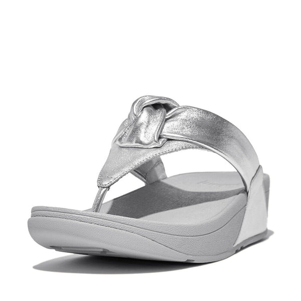 FitFlop HN8-011 Lulu Padded-Knot Ladies Silver Leather & Textile Toe Post Sandals-elevate your sole