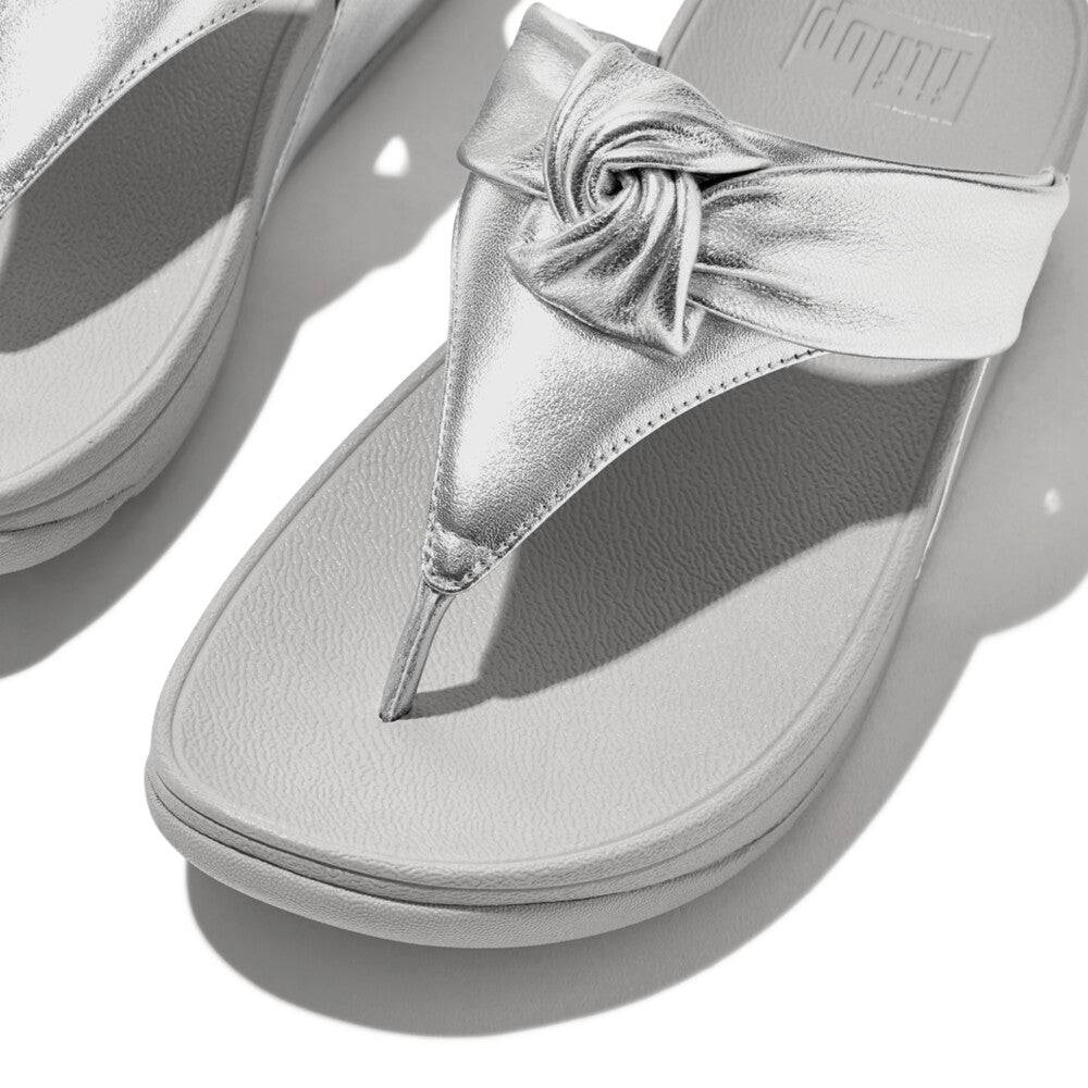 FitFlop HN8-011 Lulu Padded-Knot Ladies Silver Leather & Textile Toe Post Sandals-elevate your sole