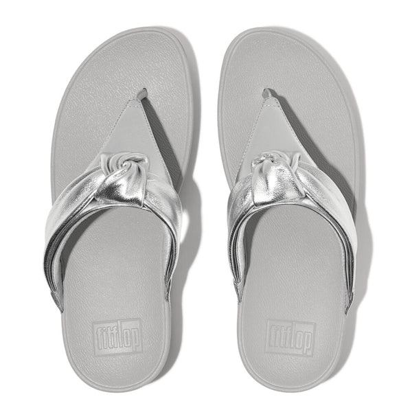 FitFlop HN8-011 Lulu Padded-Knot Ladies Silver Leather & Textile Toe Post Sandals-elevate your sole