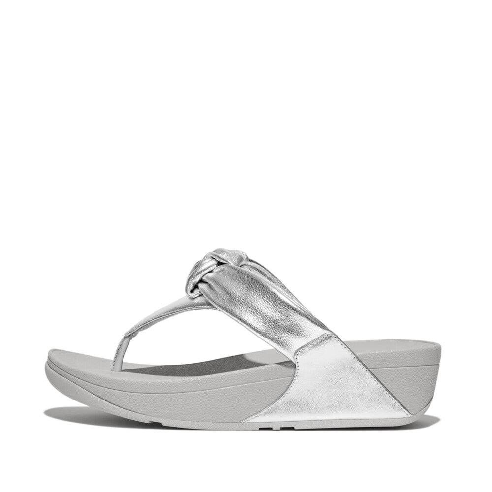 FitFlop HN8-011 Lulu Padded-Knot Ladies Silver Leather & Textile Toe Post Sandals-elevate your sole